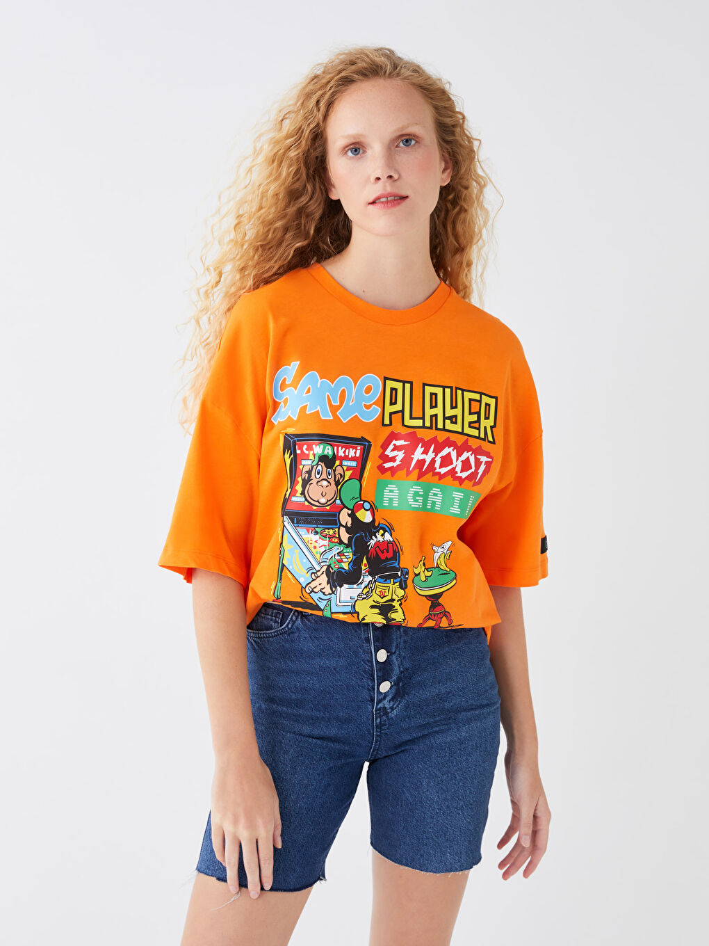 XSIDE Crew Neck Short Sleeve Nostalgic Monkey Printed Combed