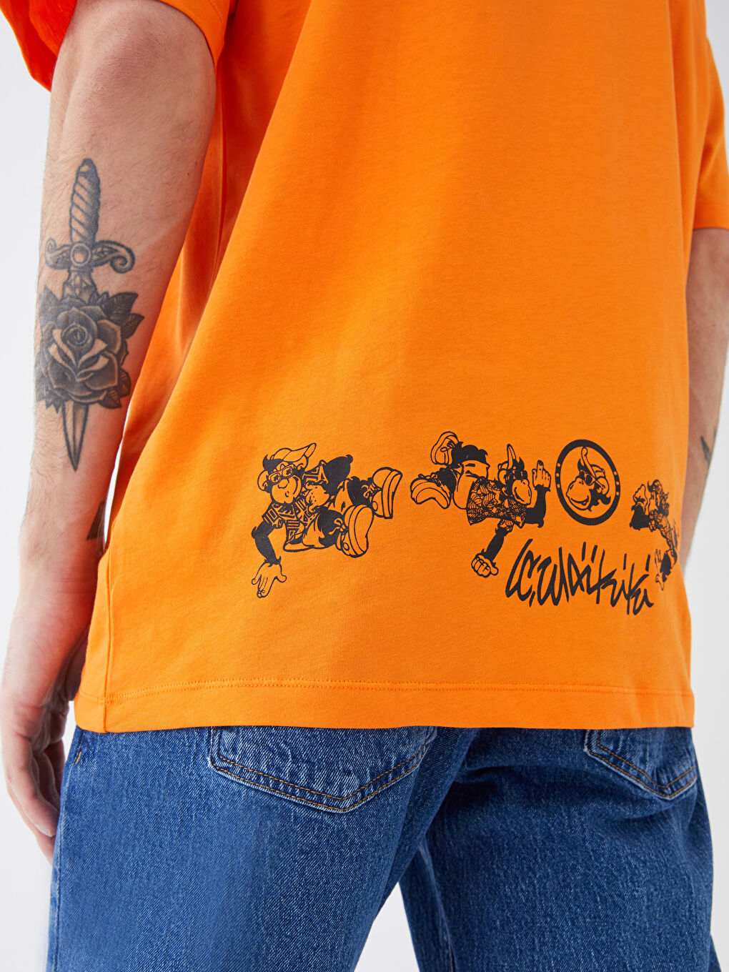 XSIDE Crew Neck Short Sleeve Nostalgic Monkey Printed Combed