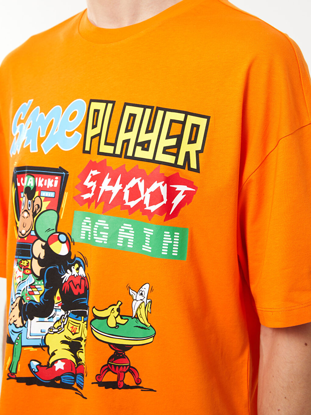XSIDE Crew Neck Short Sleeve Nostalgic Monkey Printed Combed