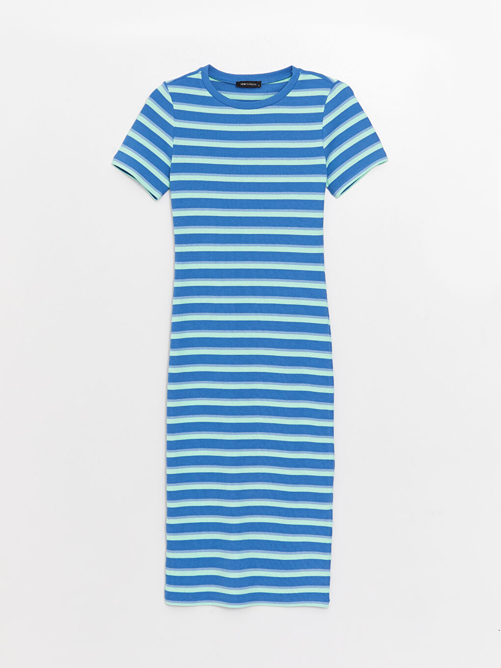 Robe Moulante Rayée à Manches Courtes et Col Rond pour Femmes-5