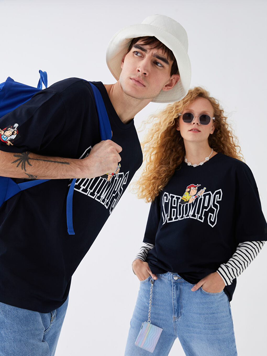 Lacivert Bisiklet Yaka Kısa Kollu Baskılı Penye Erkek Tişört