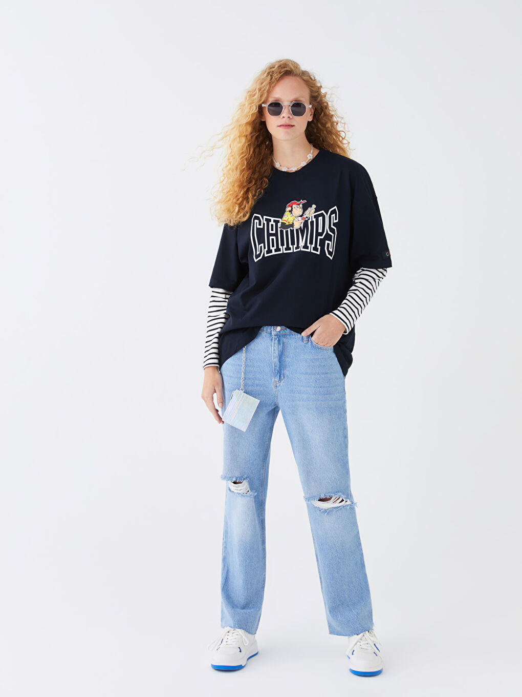 Lacivert Bisiklet Yaka Kısa Kollu Baskılı Penye Erkek Tişört-3