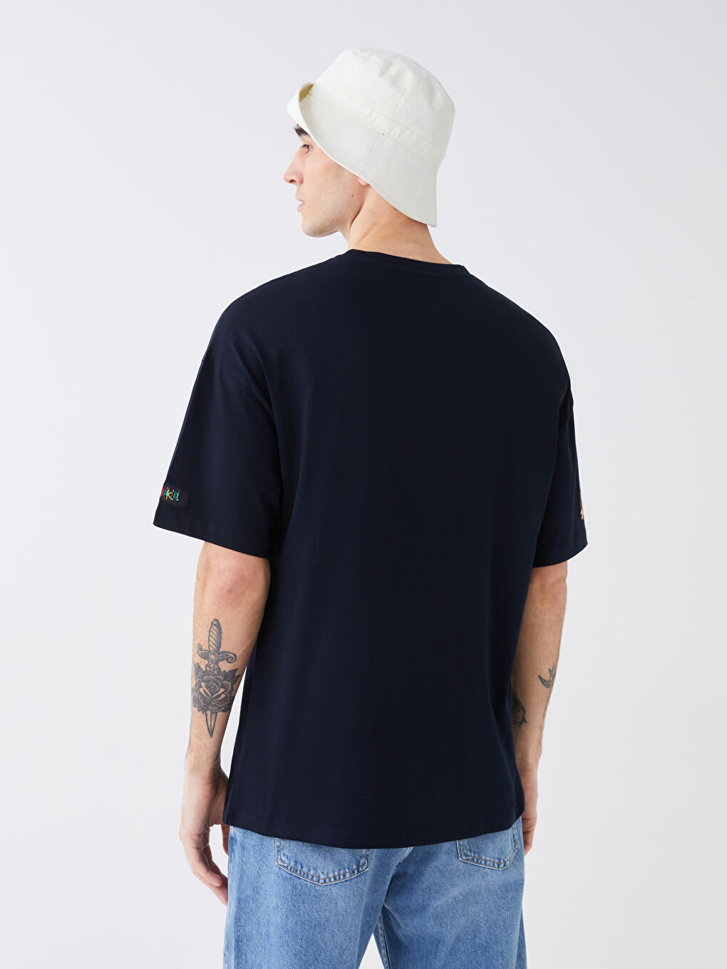 Lacivert Bisiklet Yaka Kısa Kollu Baskılı Penye Erkek Tişört-7