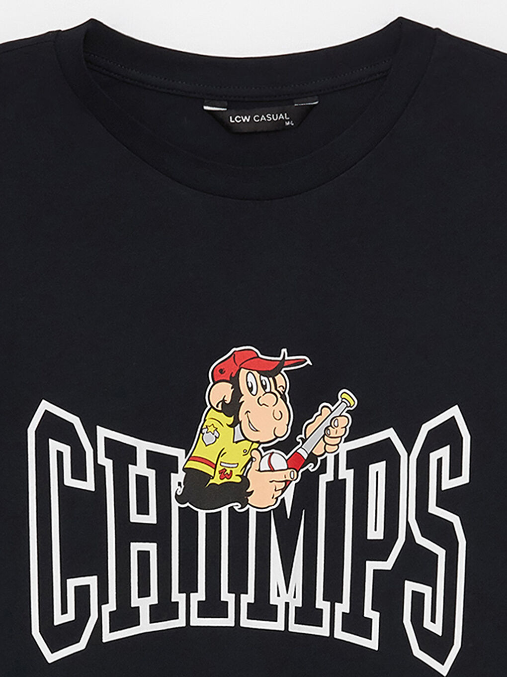 Lacivert Bisiklet Yaka Kısa Kollu Baskılı Penye Erkek Tişört-10