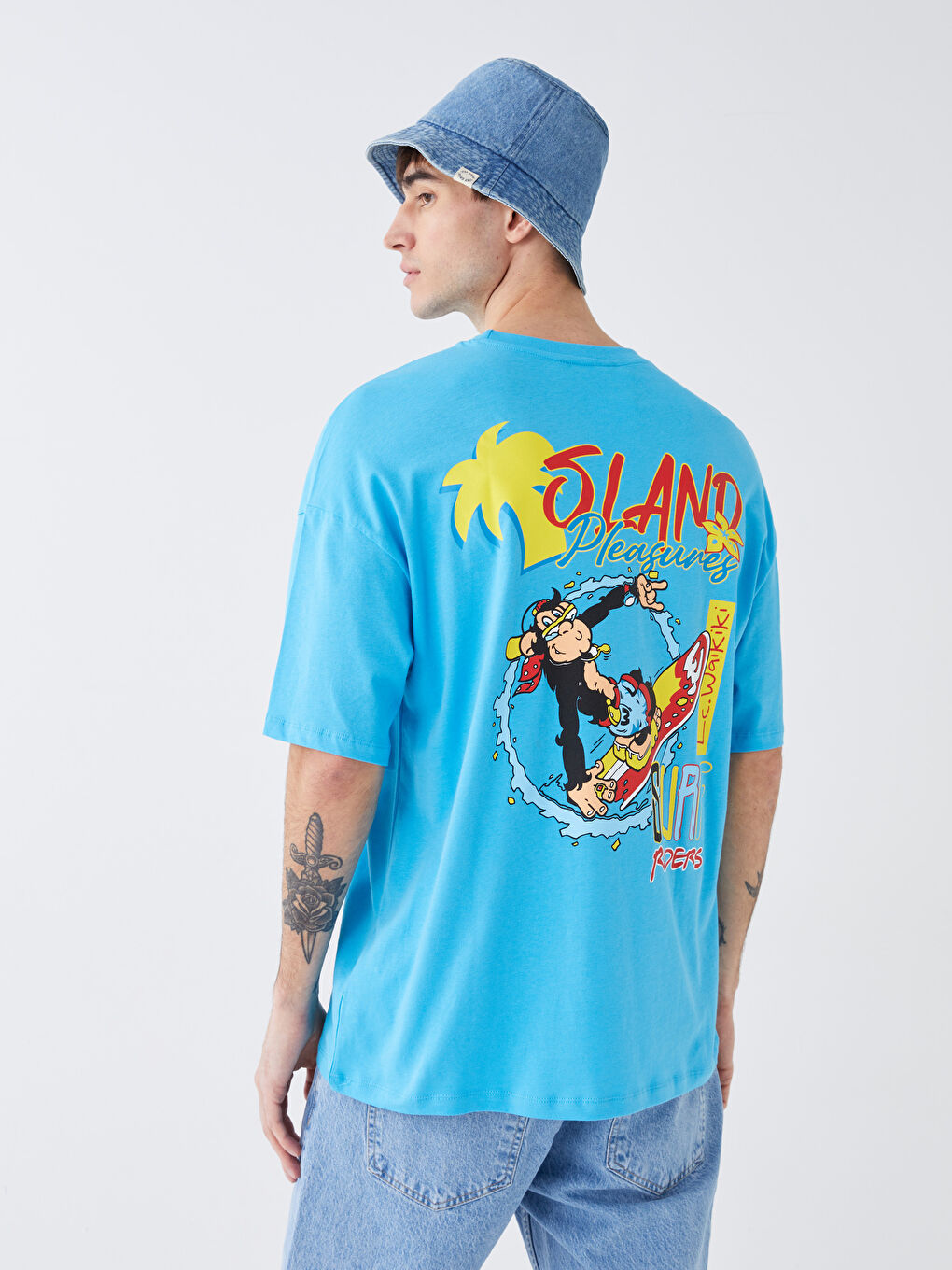 XSIDE Rundhalsausschnitt Kurzarm Nostalgischer Affe Bedrucktes Jersey T-Shirt für Herren -S3I638Z8-GJ0
