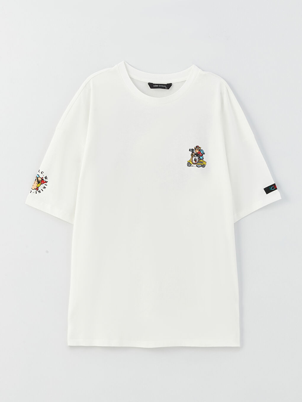 Ekru Bisiklet Yaka Kısa Kollu Baskılı Penye Erkek Tişört-10