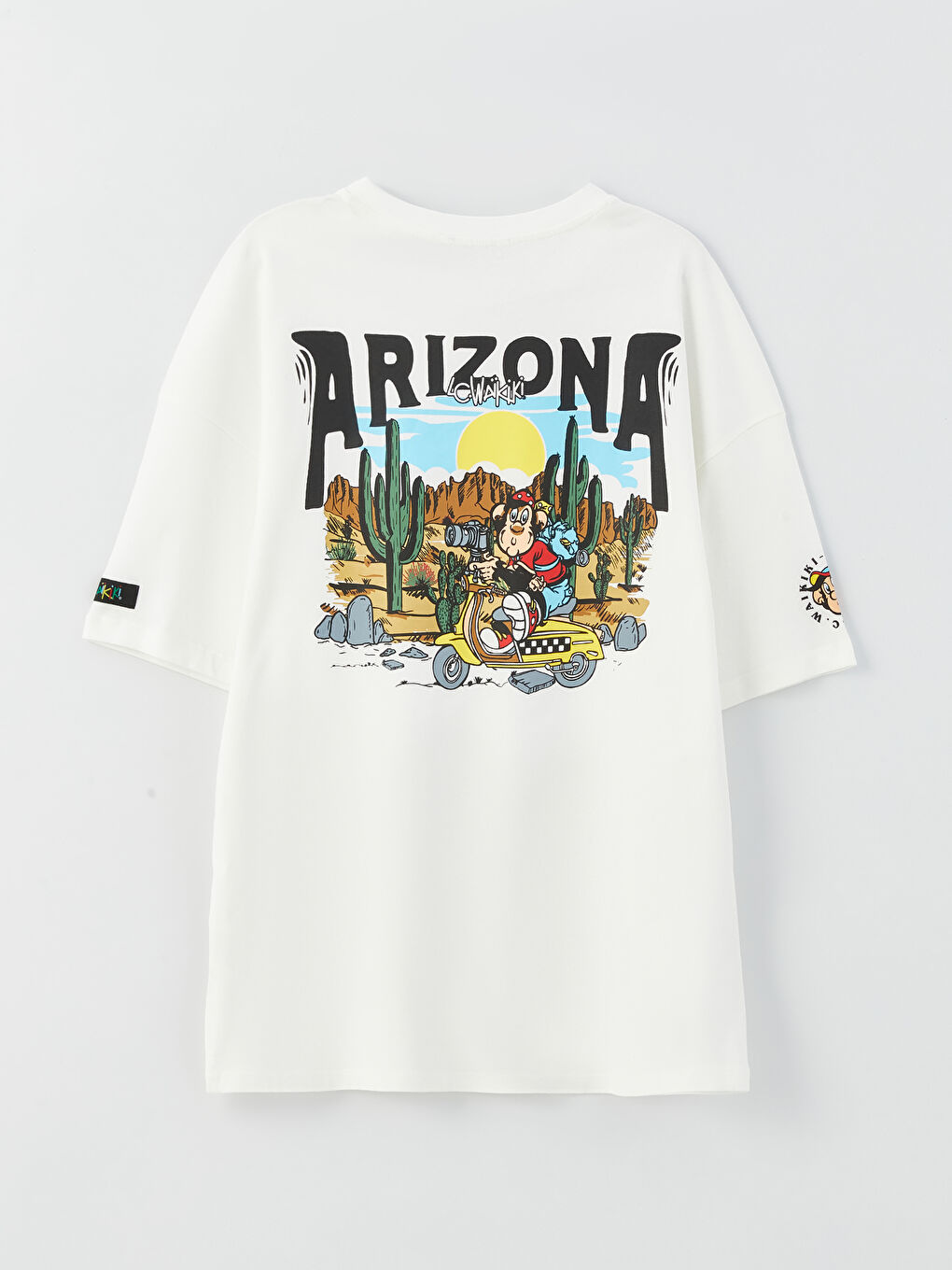 Ekru Bisiklet Yaka Kısa Kollu Baskılı Penye Erkek Tişört-11