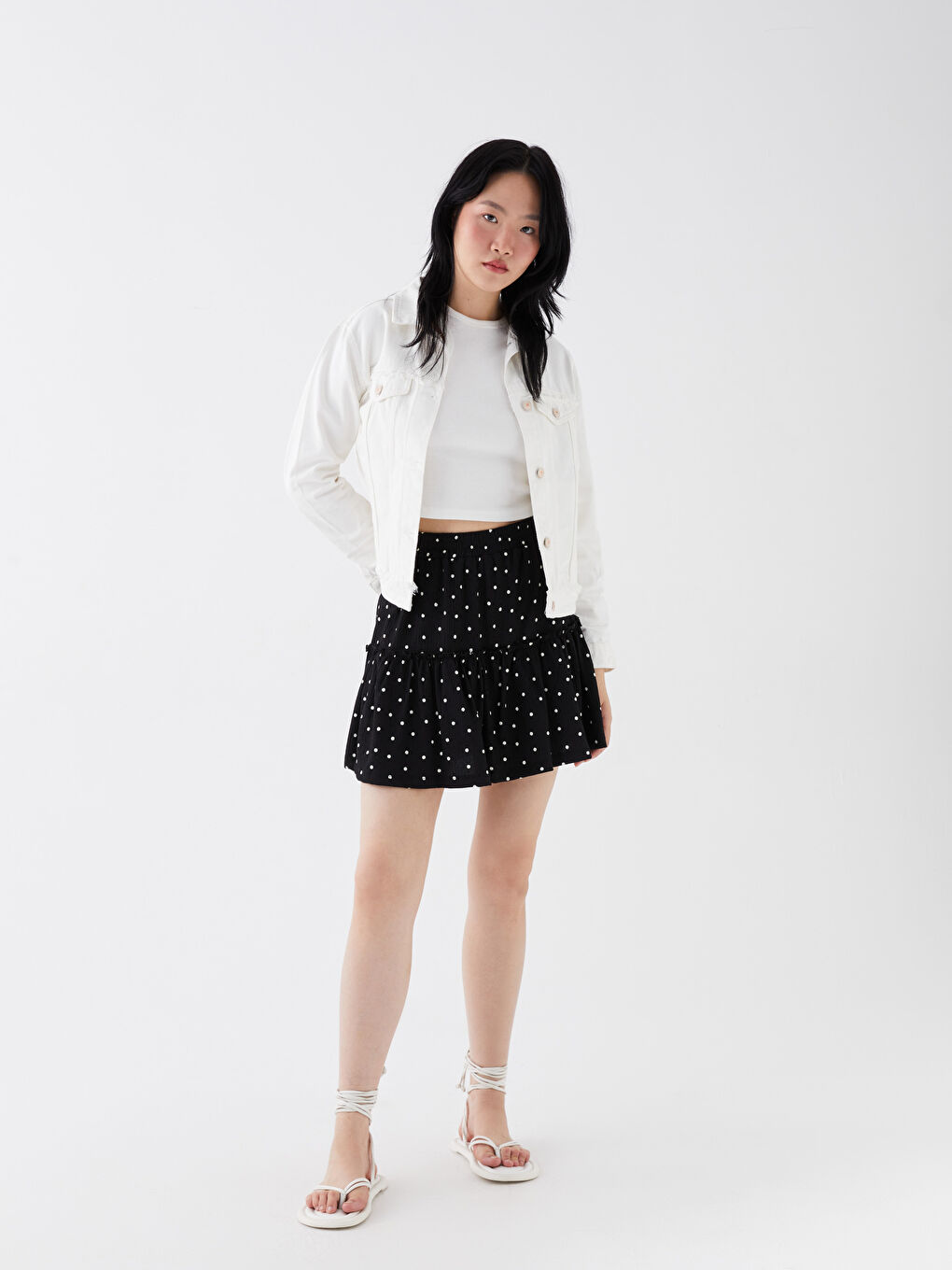 Siyah Beli Lastikli Puantiyeli Kadın Şortlu Etek