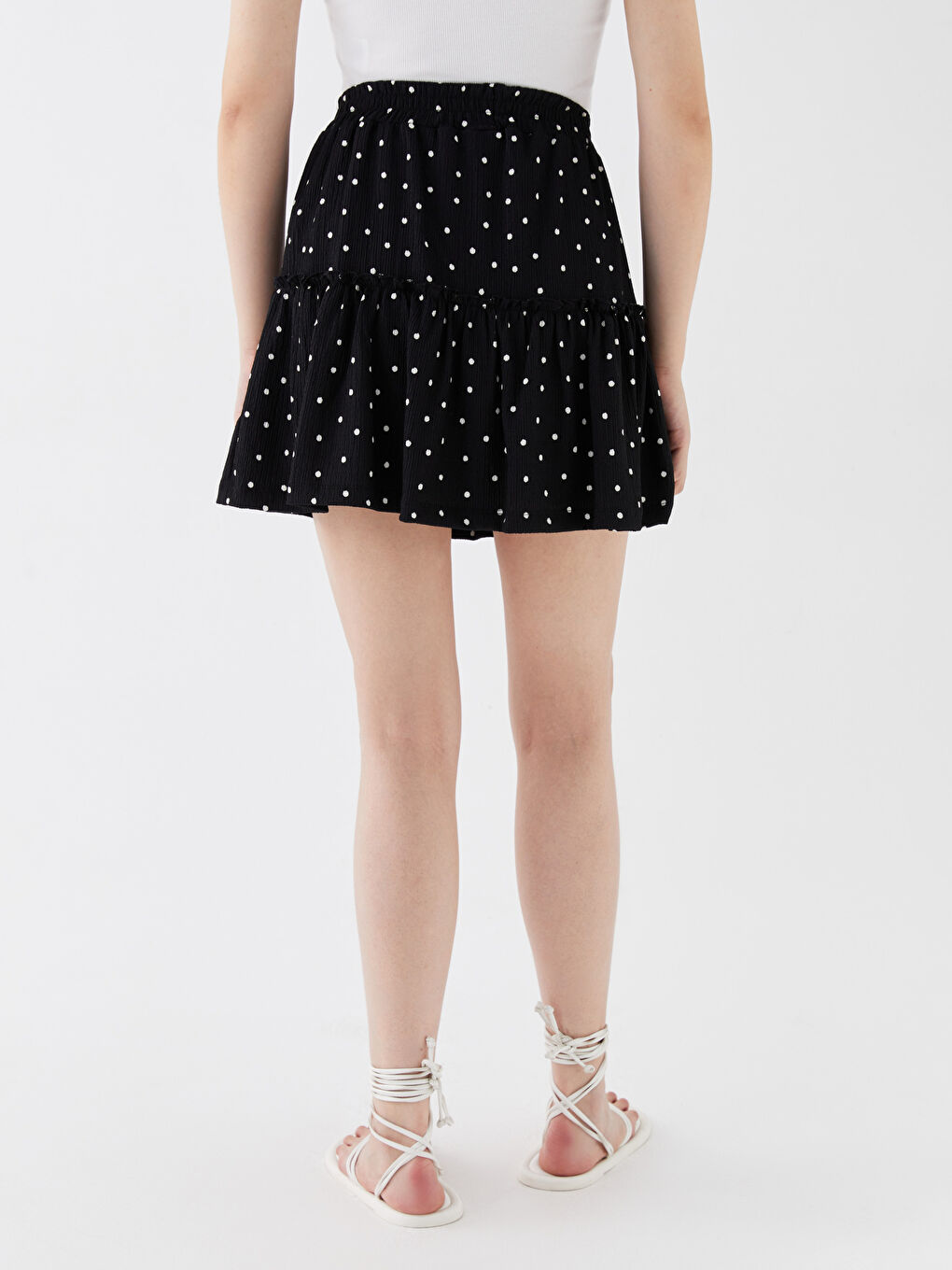 Siyah Beli Lastikli Puantiyeli Kadın Şortlu Etek-4