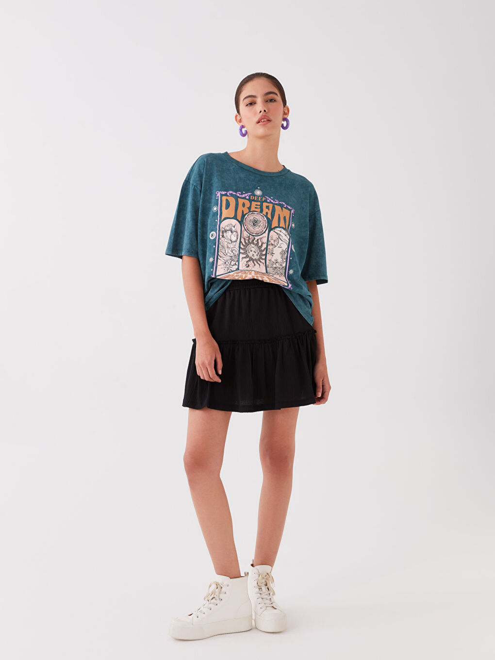 Siyah Kadın Beli Lastikli Düz Şortlu Etek