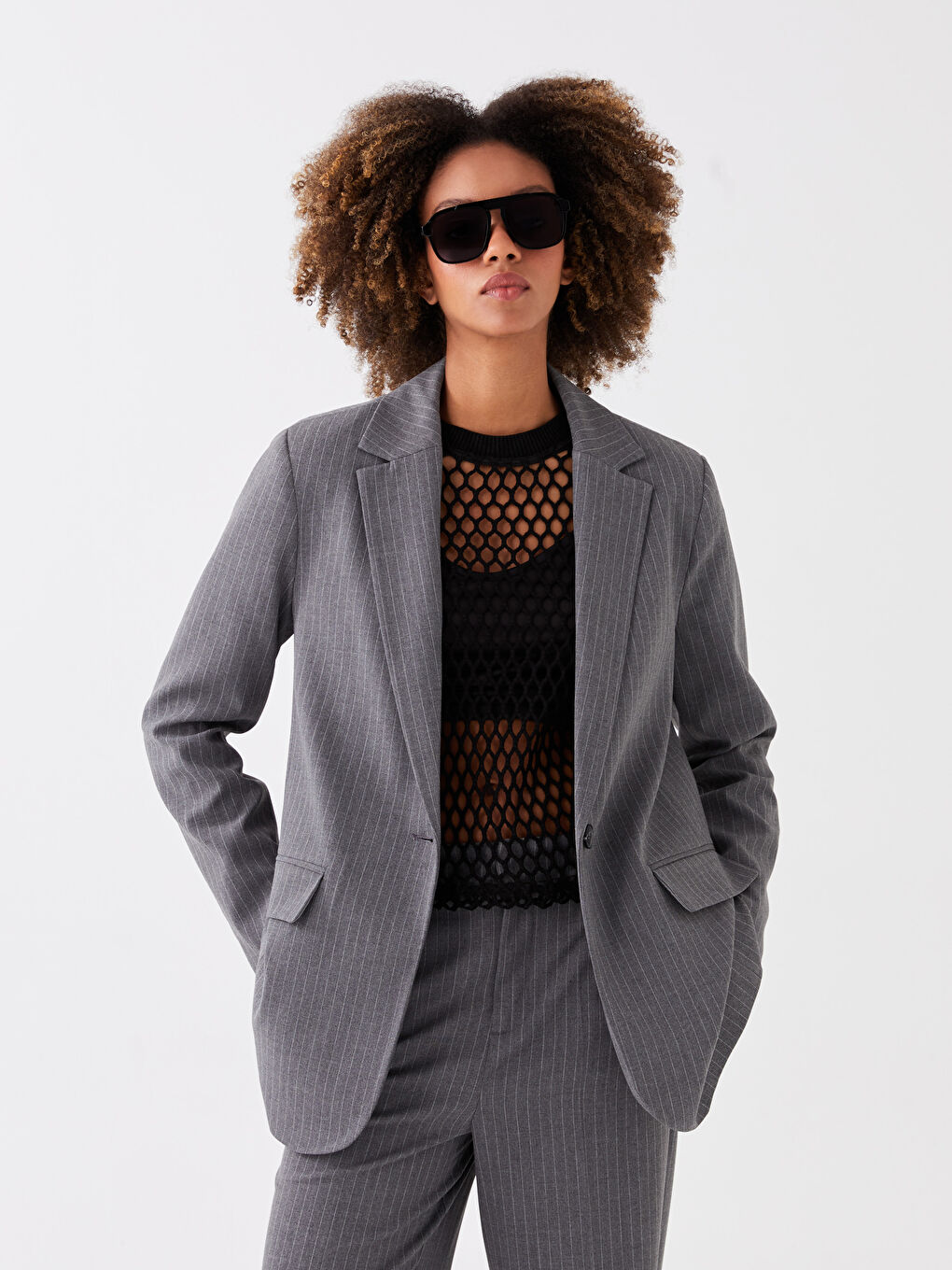 Veste Blazer Rayée à Manches Longues pour Femmes