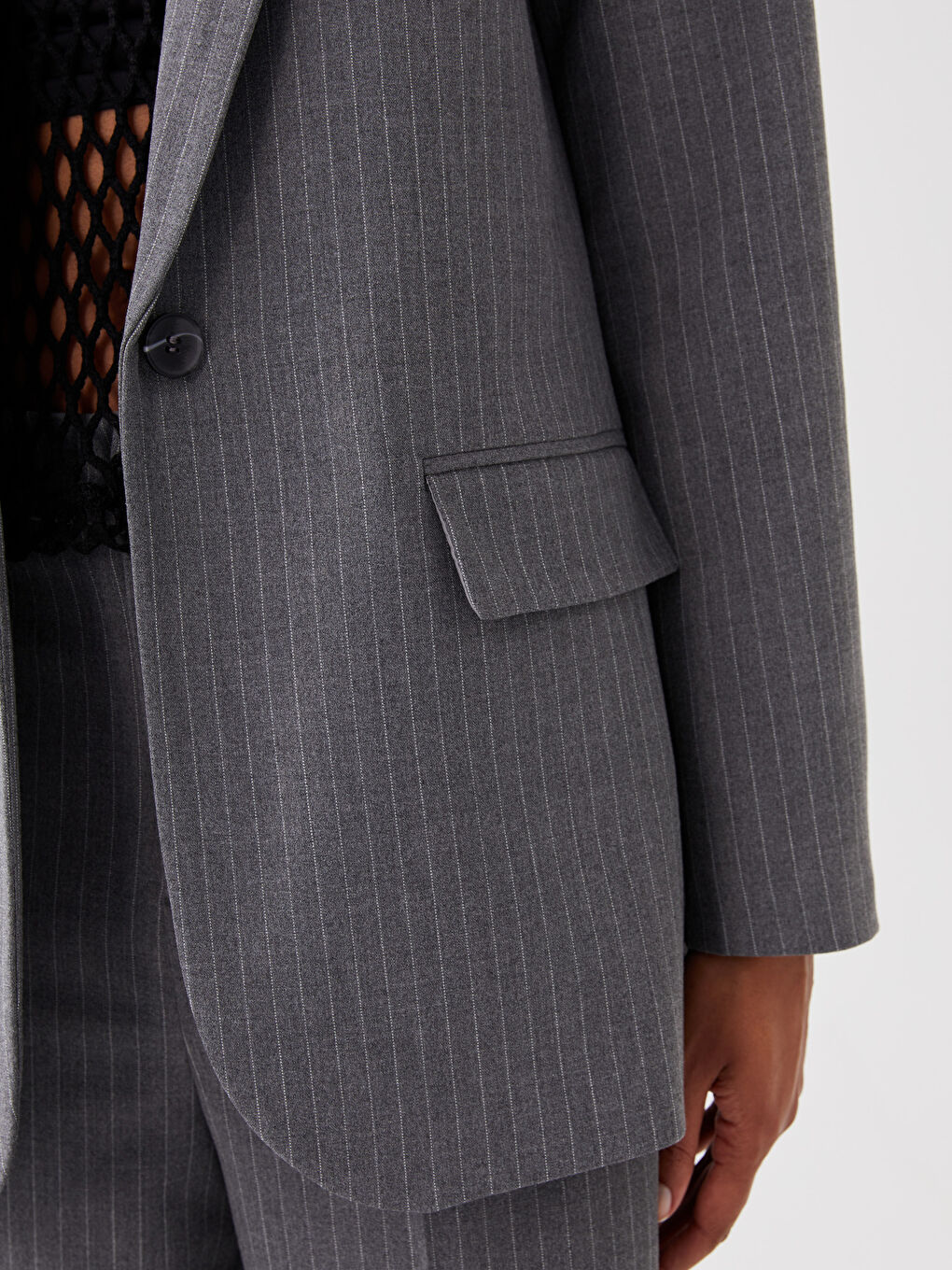 Veste Blazer Rayée à Manches Longues pour Femmes-3