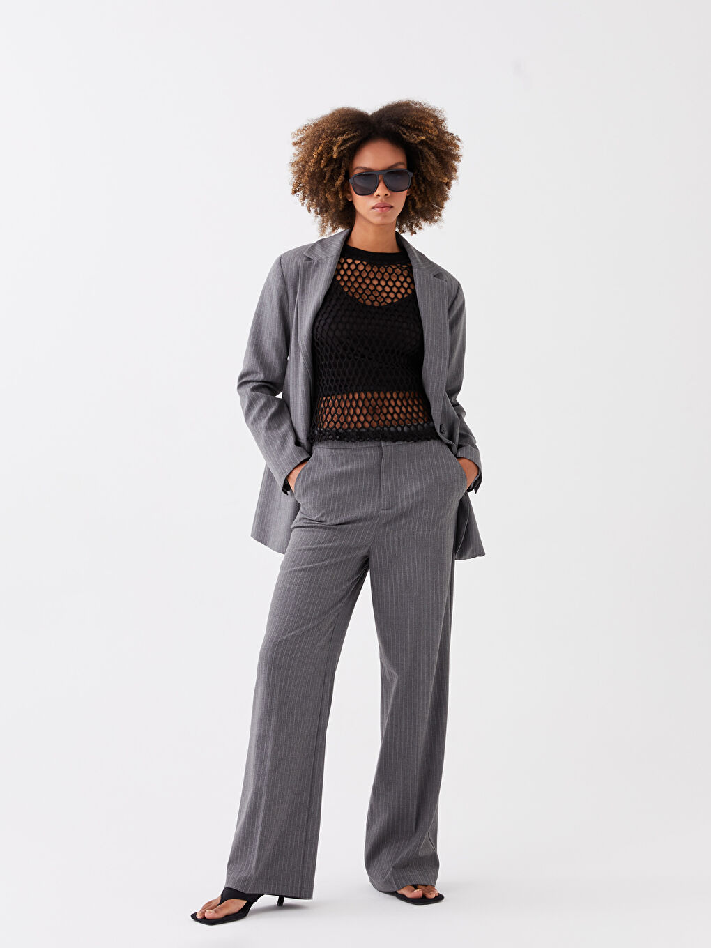 LCW Vision Pantalone Ženske Standardnog Kroja sa Prugama i Širokim Nogavicama -S3I676Z8-SZ5