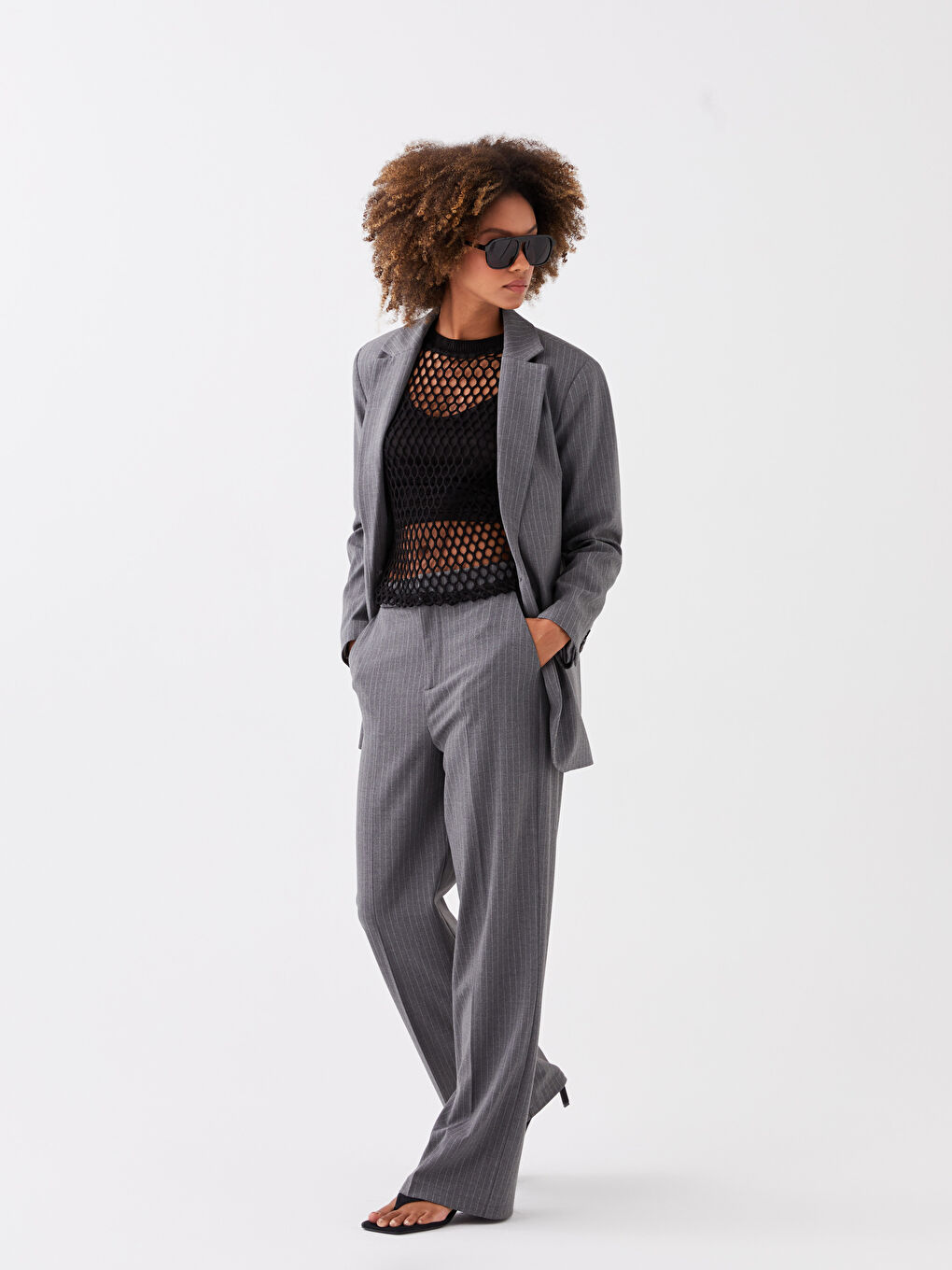 LCW Vision Pantalone Ženske Standardnog Kroja sa Prugama i Širokim Nogavicama -S3I676Z8-SZ5