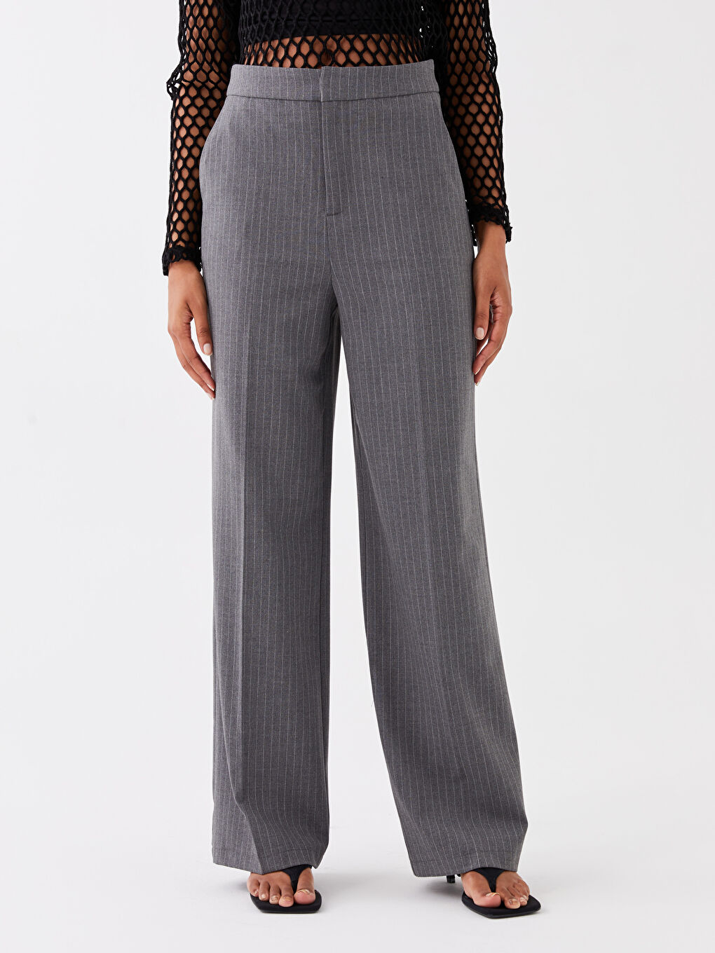 LCW Vision Pantalone Ženske Standardnog Kroja sa Prugama i Širokim Nogavicama -S3I676Z8-SZ5