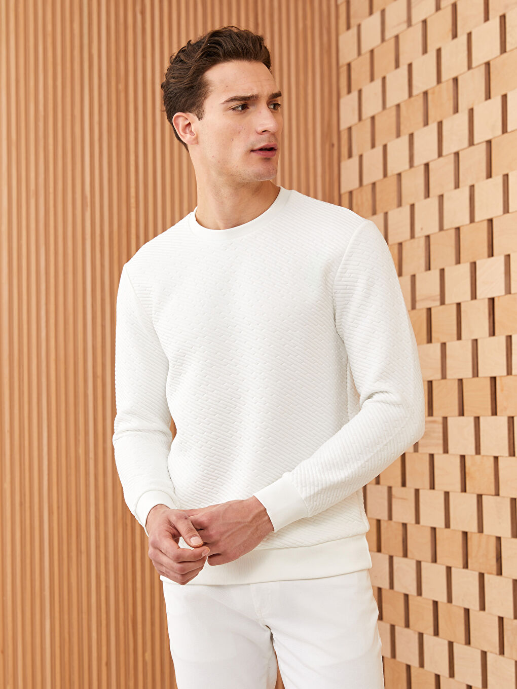 Ерлерге арналған ұзын жеңді дөңгелек жағалы свитшот