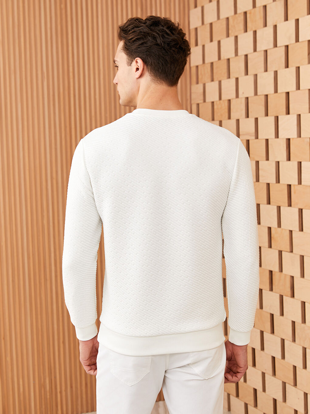 Ерлерге арналған ұзын жеңді дөңгелек жағалы свитшот-4