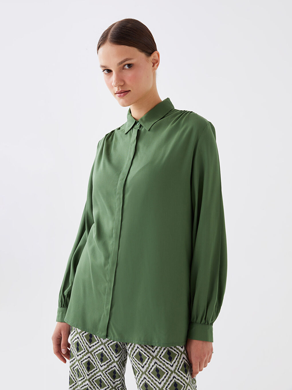 قميص تونيك للسيدات كم طويل سادة