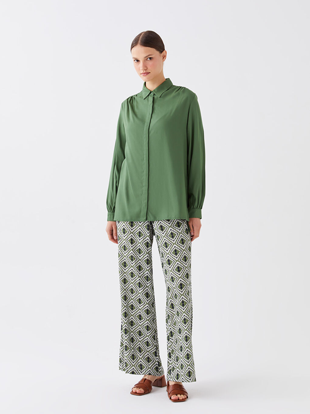 قميص تونيك للسيدات كم طويل سادة-2