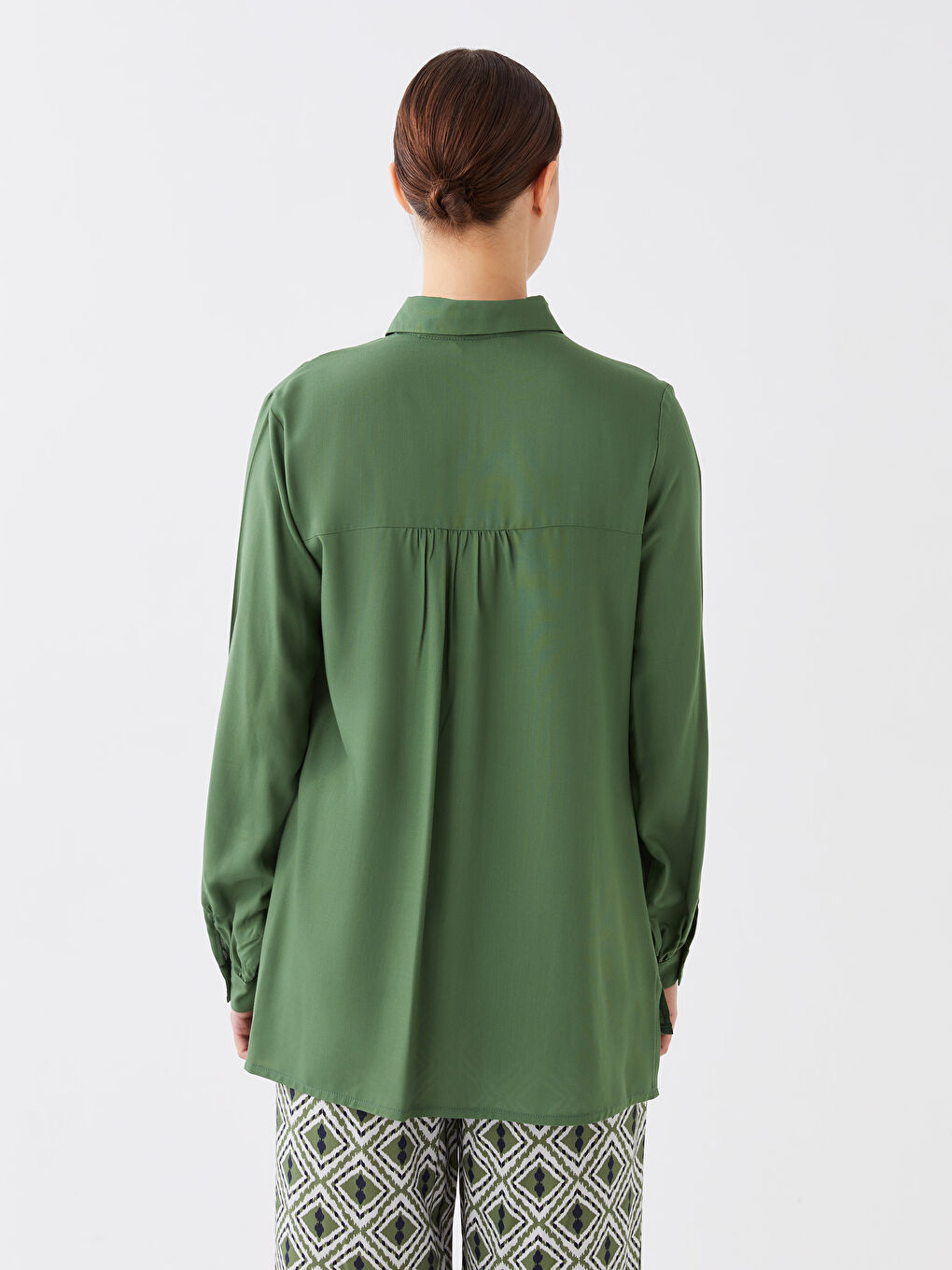 قميص تونيك للسيدات كم طويل سادة-4