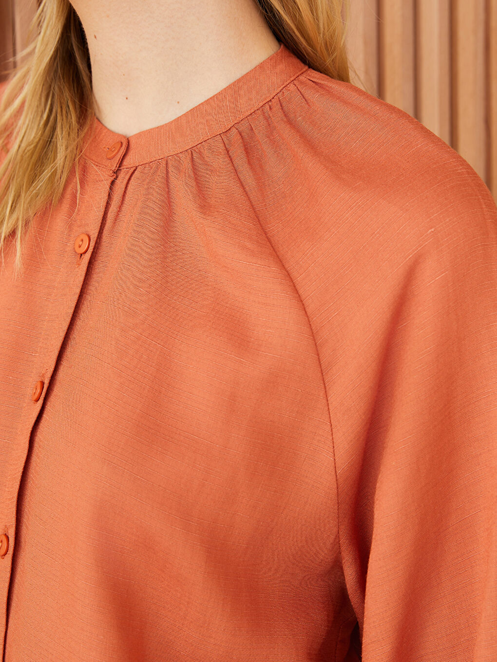 تونيك كم طويل بياقة مندرين خليط كتان للسيدات-3