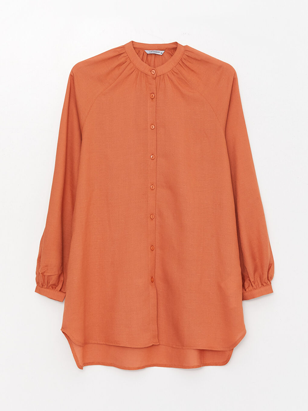 تونيك كم طويل بياقة مندرين خليط كتان للسيدات-5