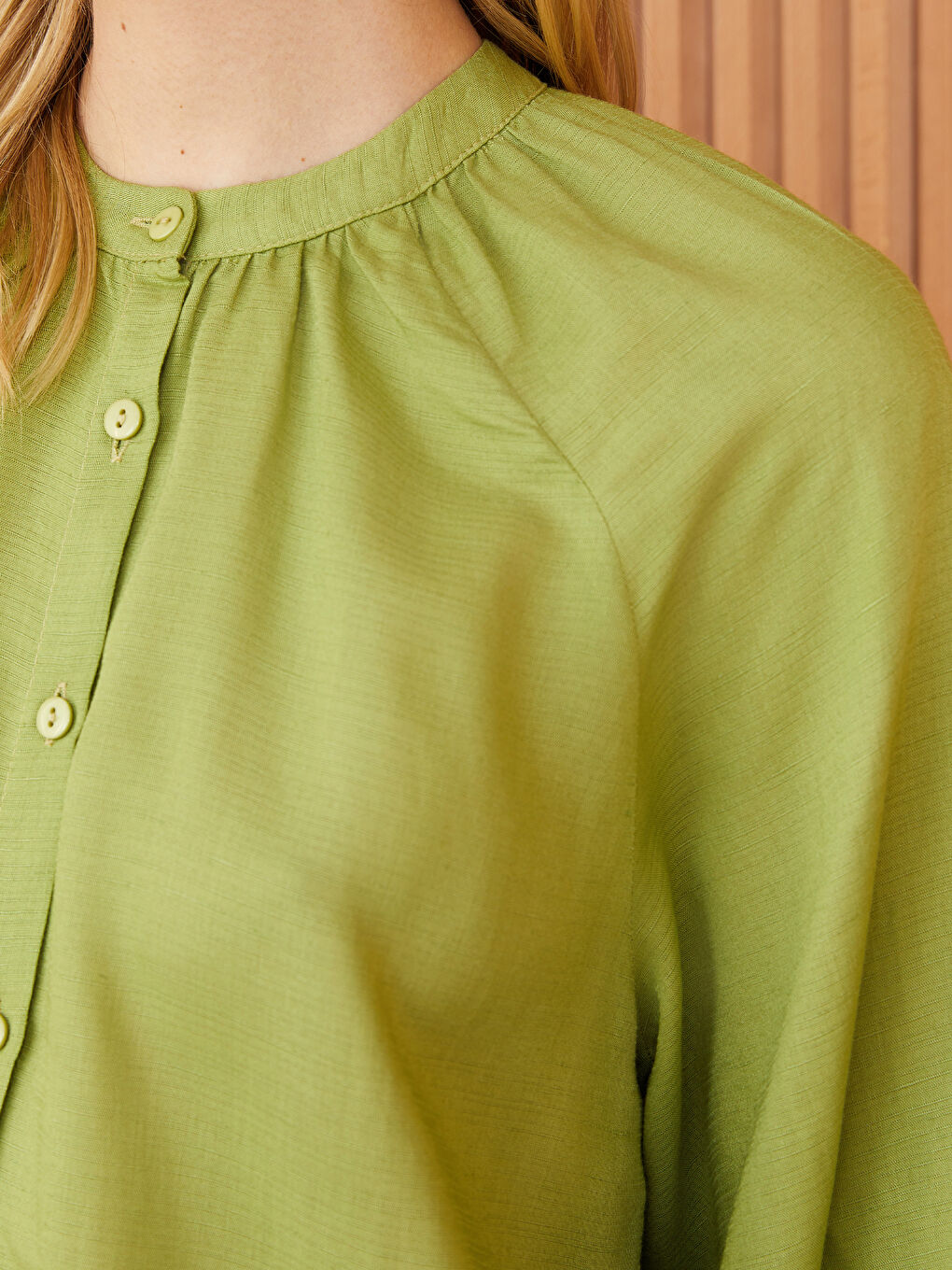 Grandad Collar Long Sleeve Linen Blend Women's Tunic-3