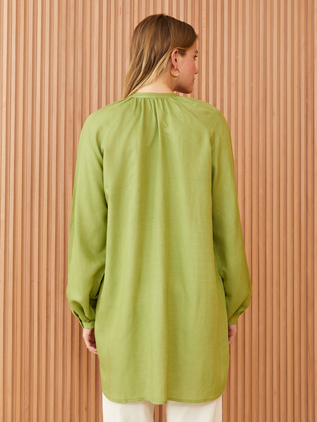 Grandad Collar Long Sleeve Linen Blend Women's Tunic-4