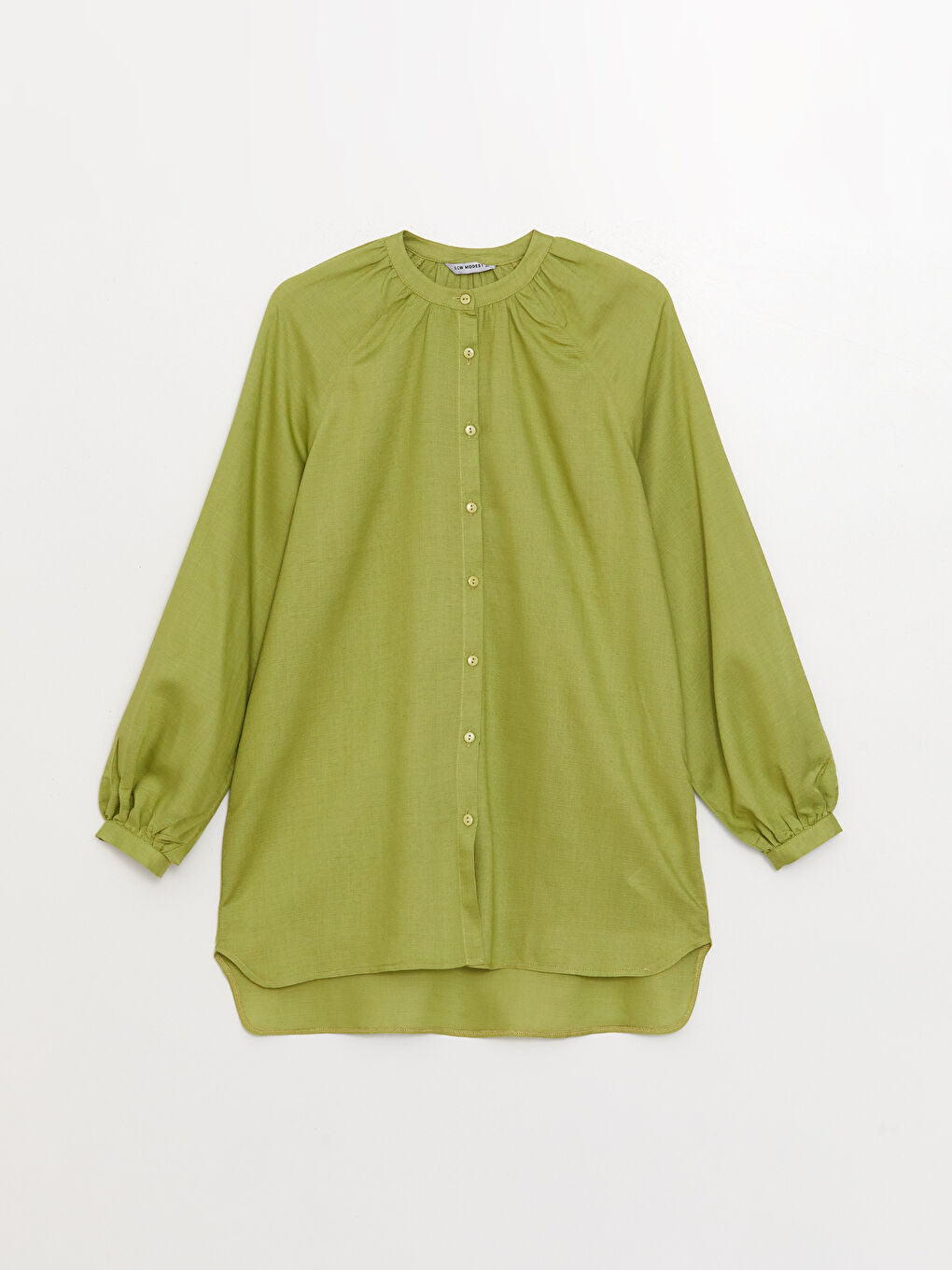 Grandad Collar Long Sleeve Linen Blend Women's Tunic-5