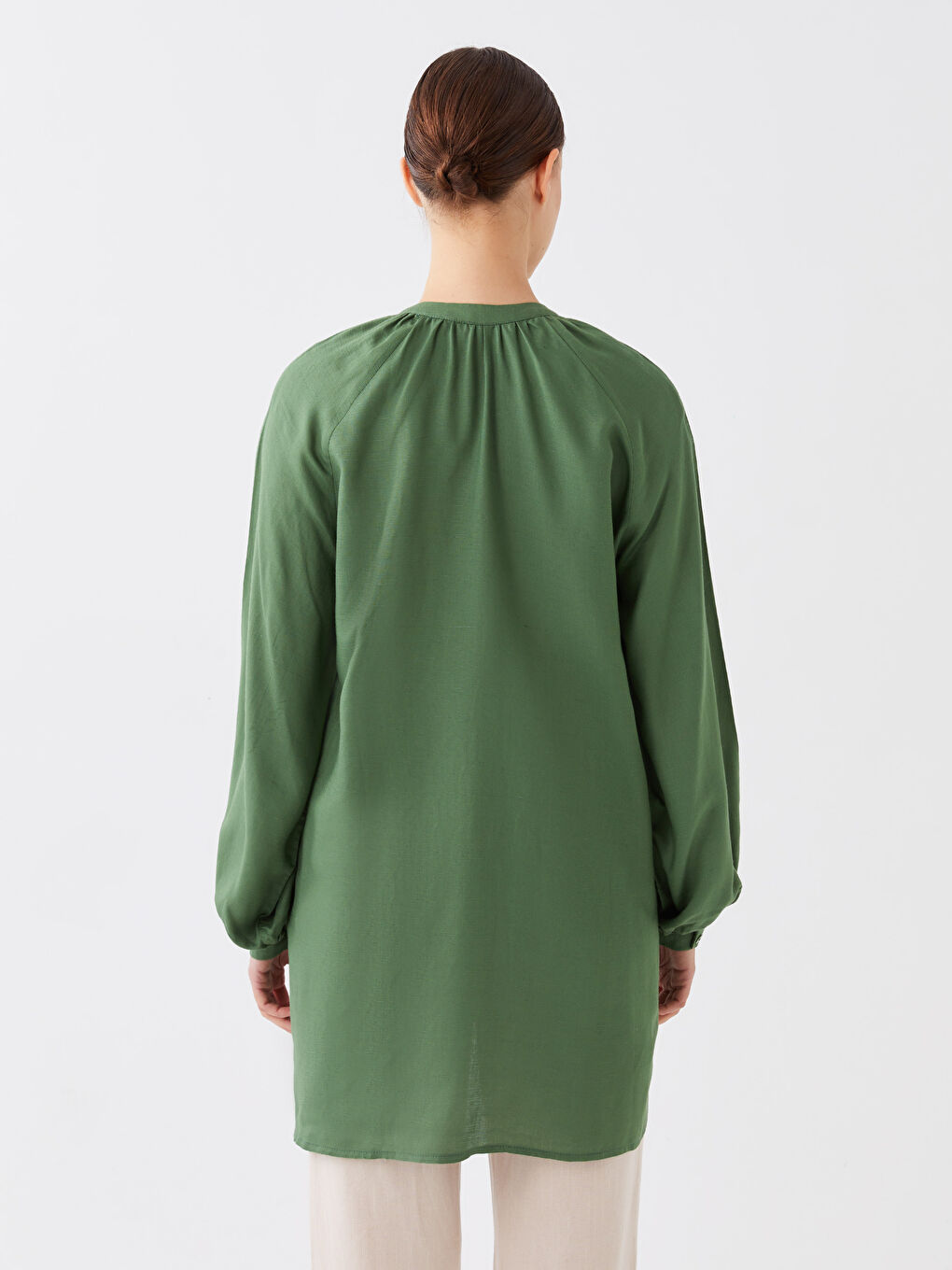 Grandad Collar Long Sleeve Linen Blend Women's Tunic-4