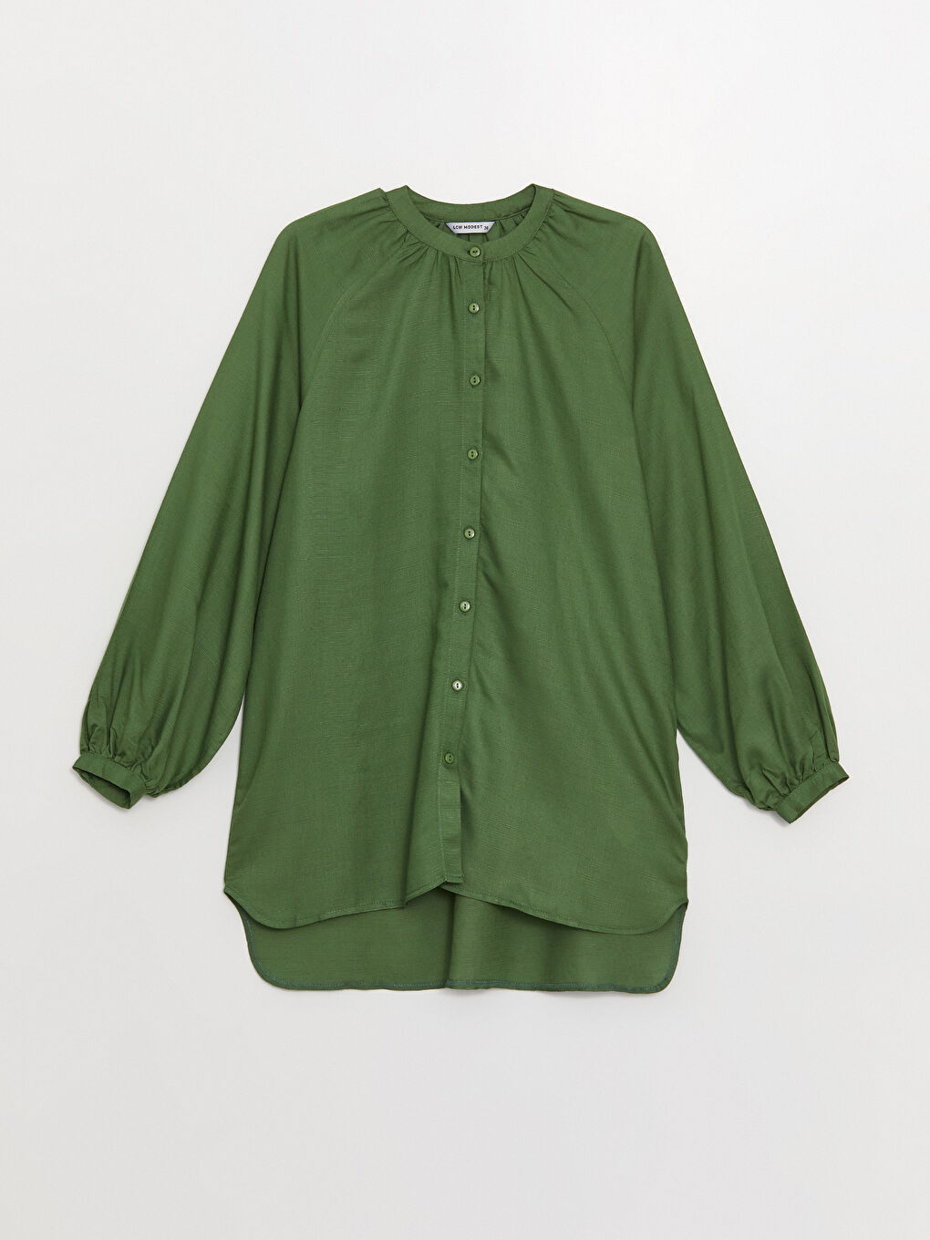 Grandad Collar Long Sleeve Linen Blend Women's Tunic-5