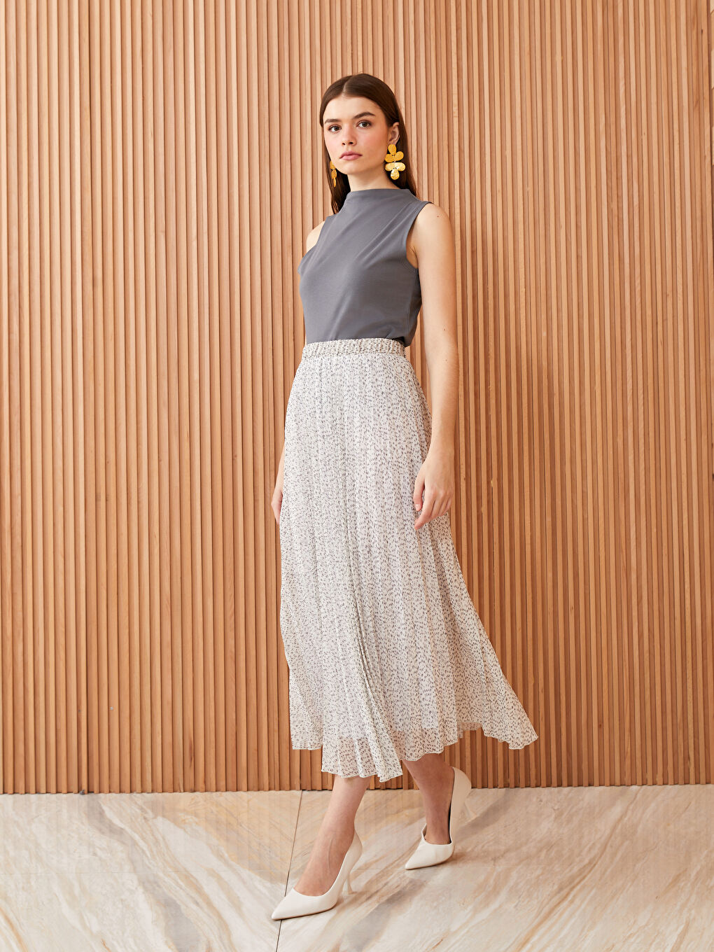 Antrasit Kadın Dik Yaka Düz Bluz-2