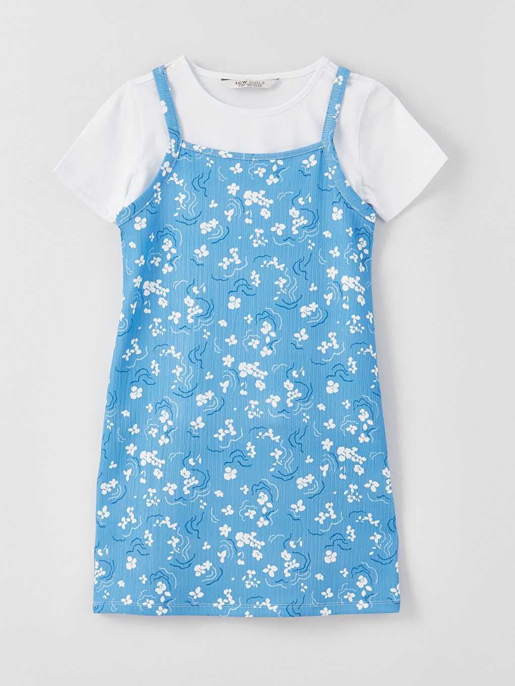 Beyaz Bisiklet Yaka Kız Çocuk Tişört ve Elbise-3