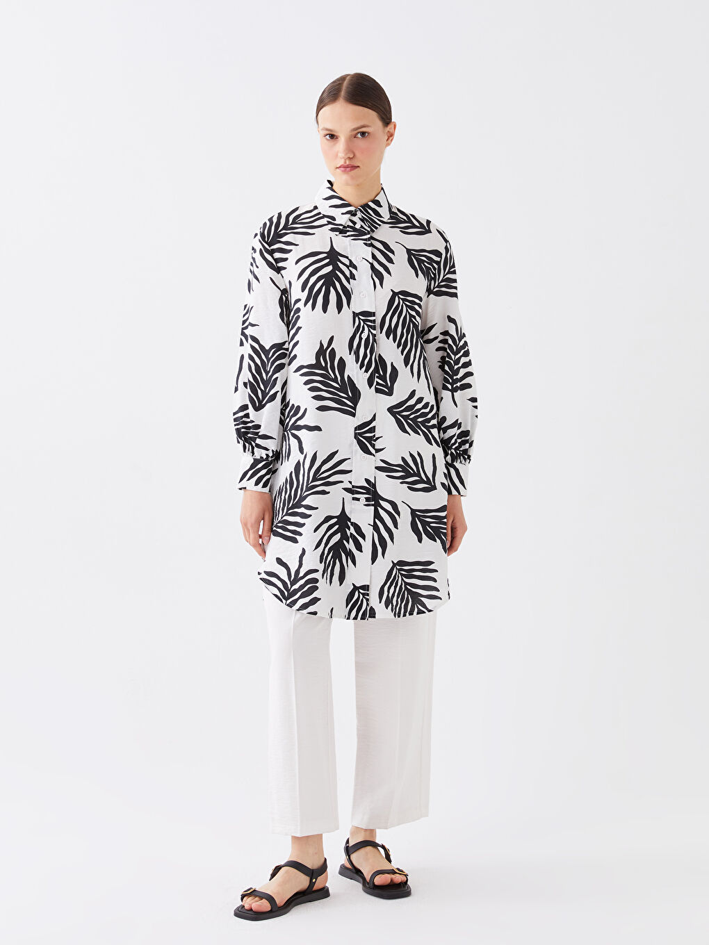 Siyah Desenli Kadın Gömlek Tunik-1