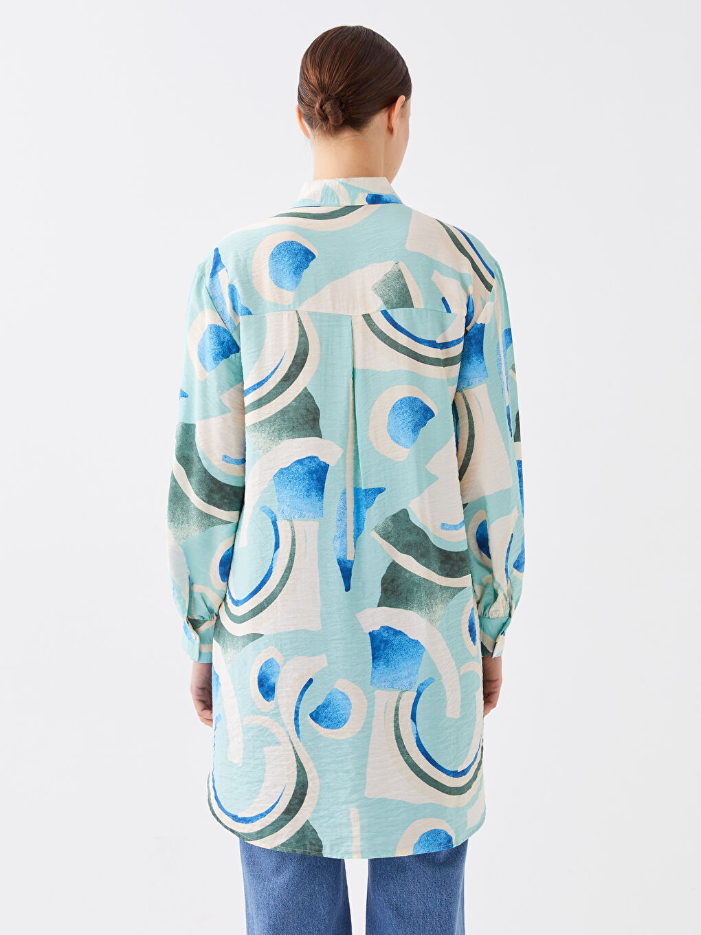 Yeşil Desenli Kadın Gömlek Tunik-4