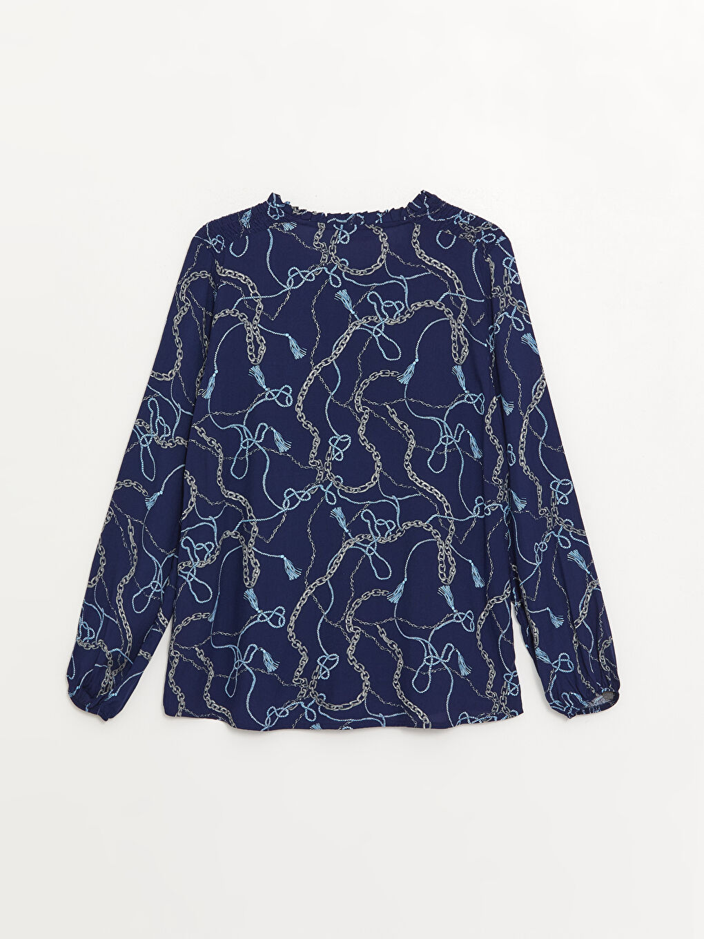 Tie Neck Patterned Long Sleeve Women's Blouse-6