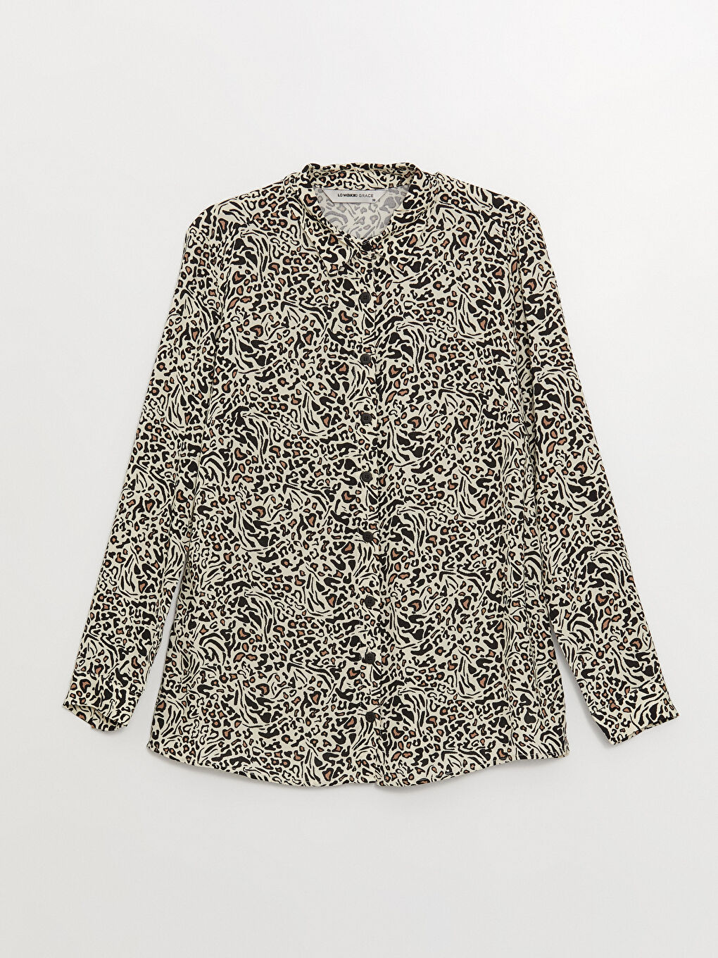 Ekru Desenli Uzun Kollu Poplin Kadın Gömlek-4