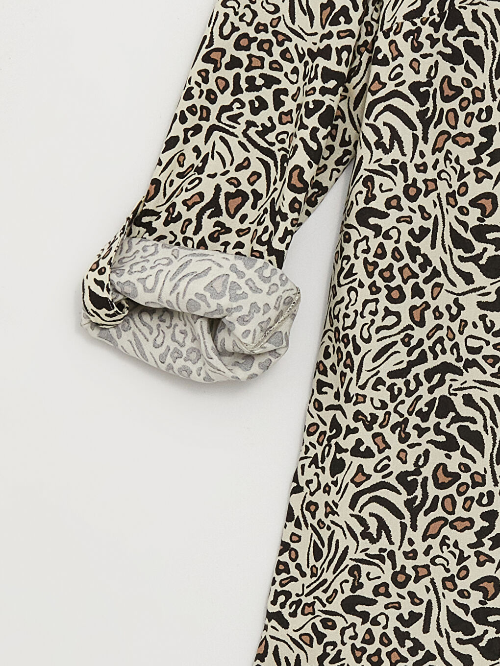 Ekru Desenli Uzun Kollu Poplin Kadın Gömlek-5