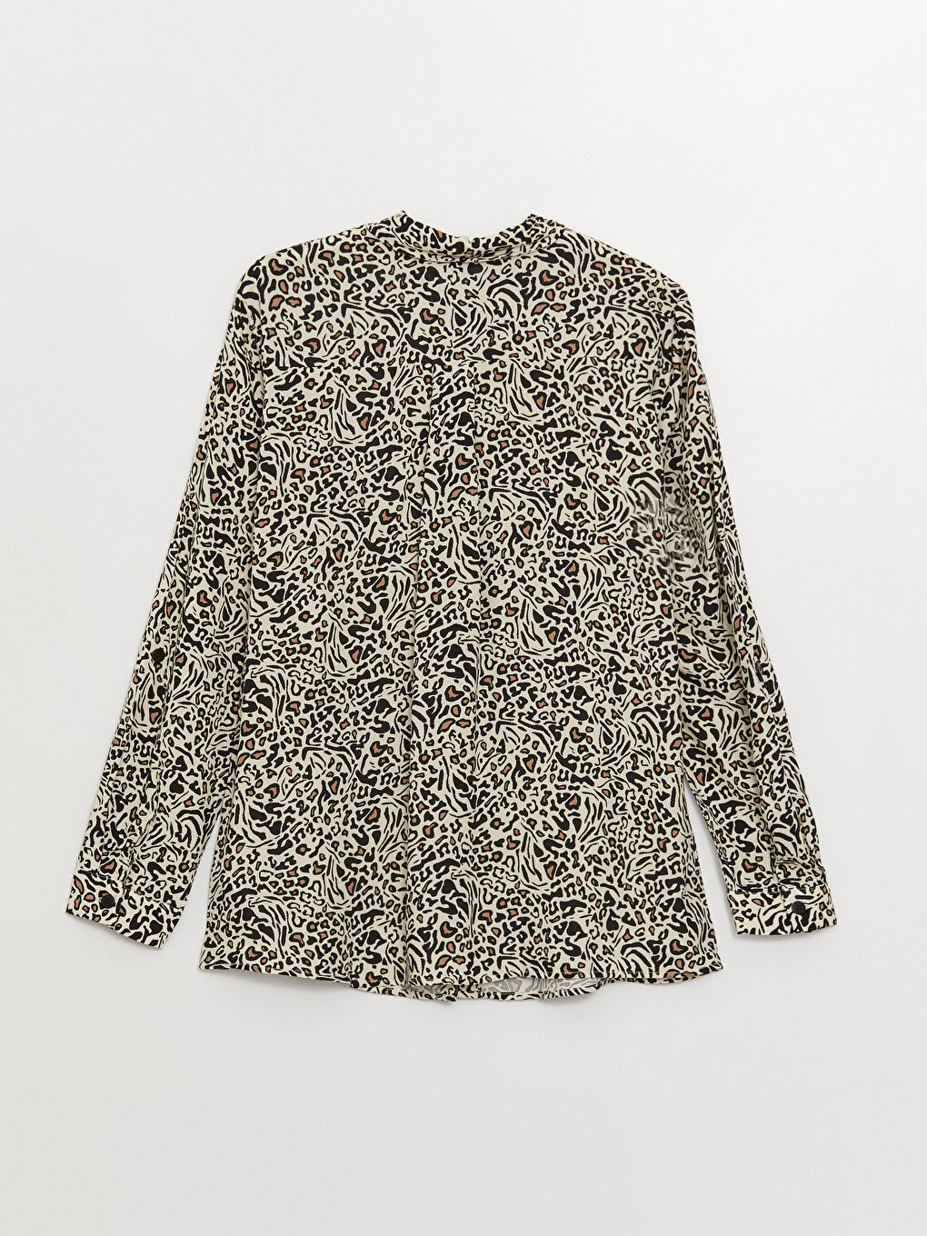 Ekru Desenli Uzun Kollu Poplin Kadın Gömlek-6