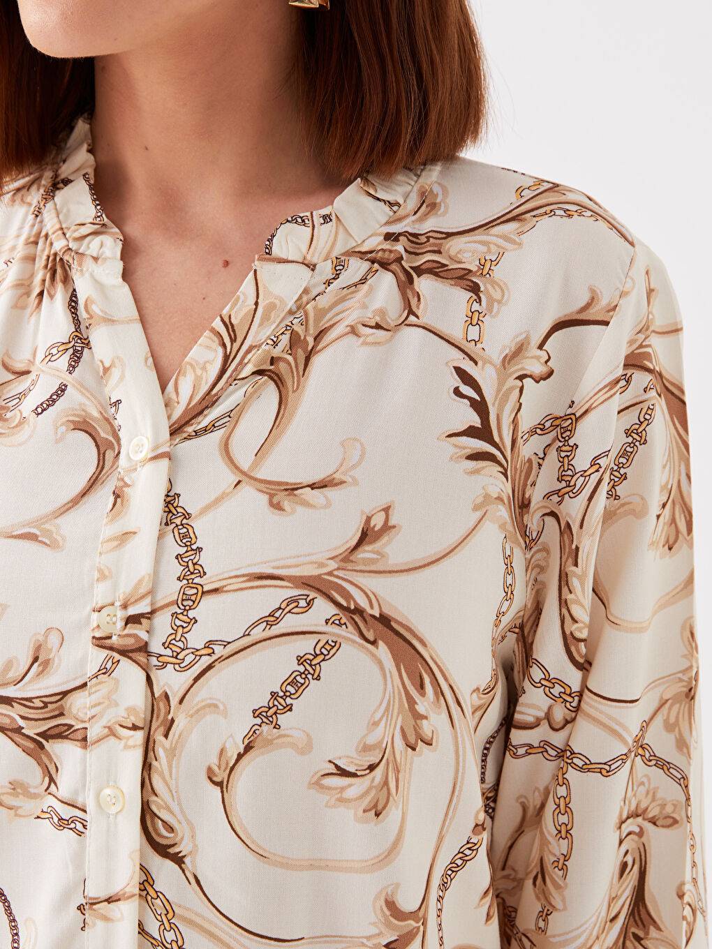 Bluse für Damen mit Henley-Ausschnitt und Muster aus Popeline-3