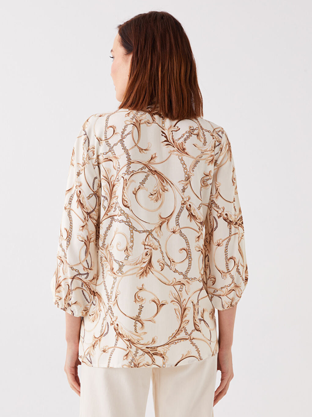 Bluse für Damen mit Henley-Ausschnitt und Muster aus Popeline-4