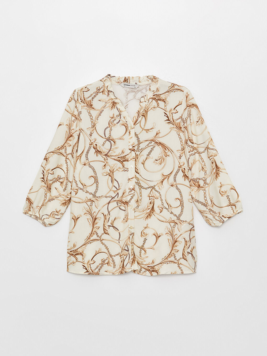 Bluse für Damen mit Henley-Ausschnitt und Muster aus Popeline-5