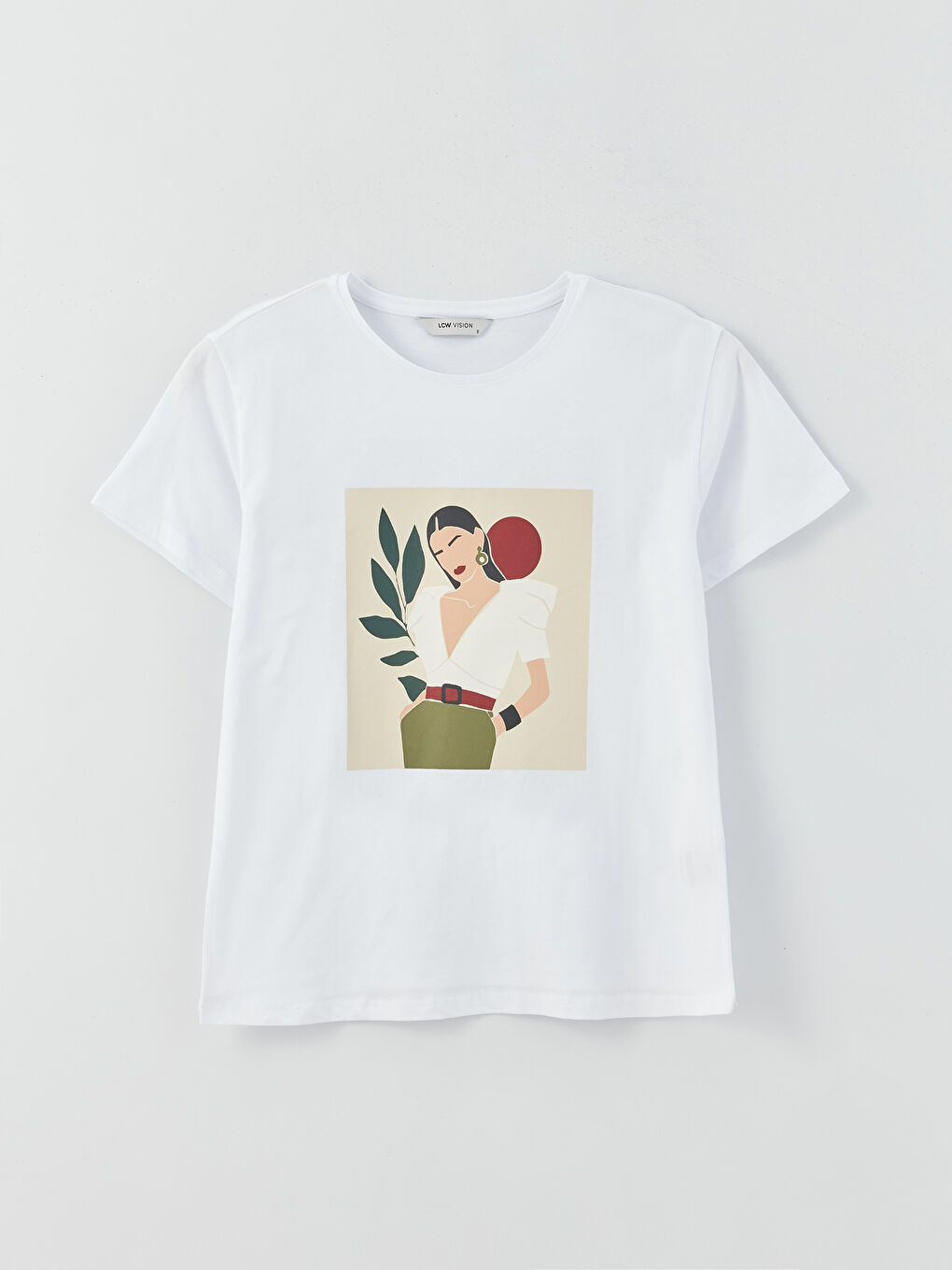 تيشيرت نسائي بأكمام قصيرة وياقة دائرية مطبوع-5