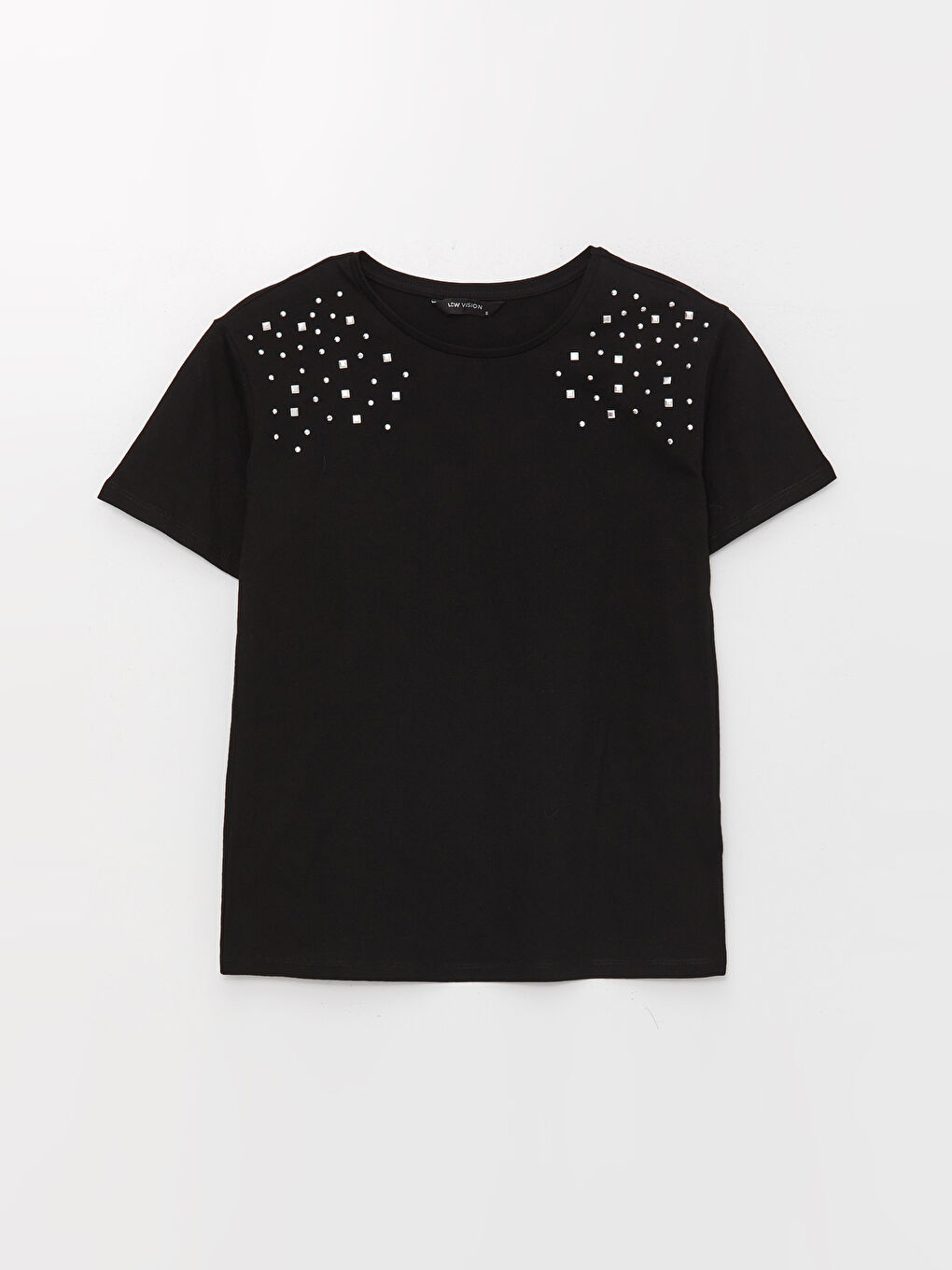Crew Neck Rhinestone Embellished Short Sleeve Women's T-Shirt-5