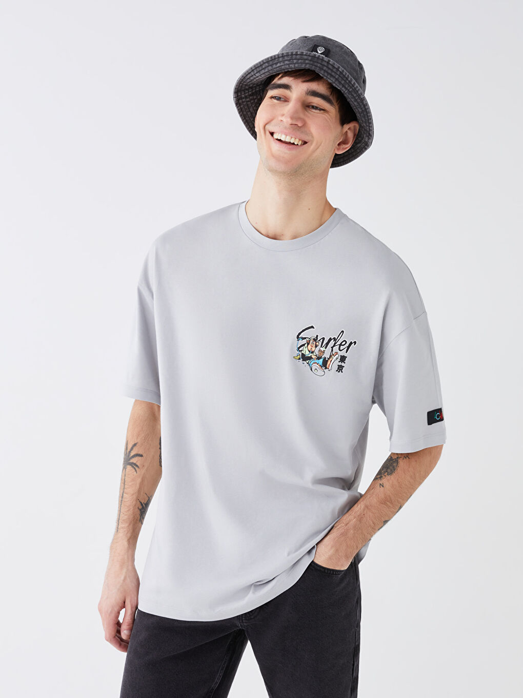 XSIDE Crew Neck Short Sleeve Nostalgic Monkey Printed Combed