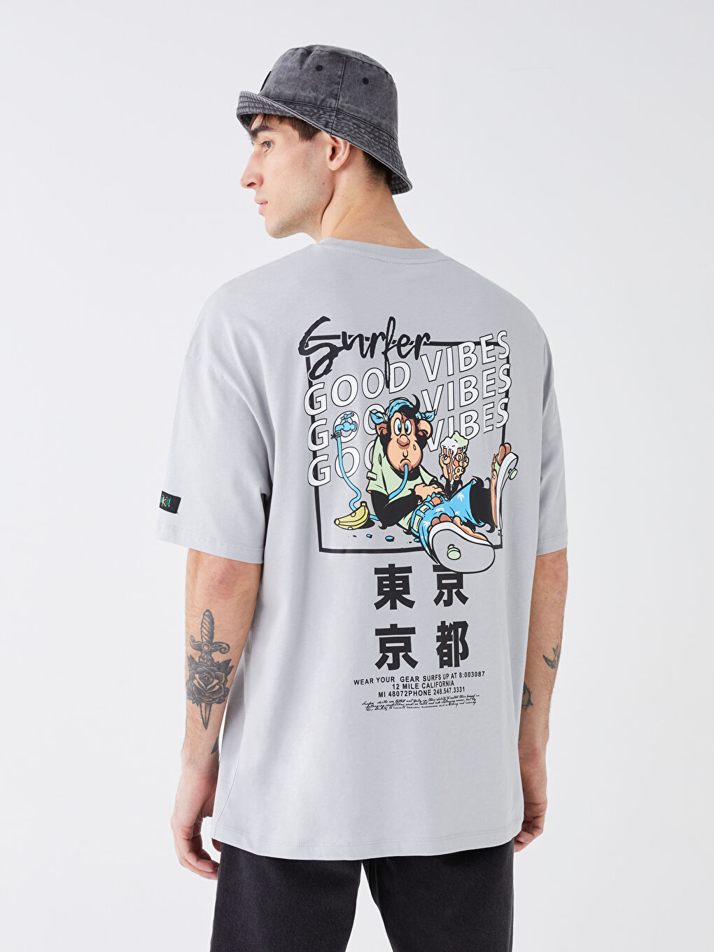 Crew Neck Short Sleeve Nostalgic Monkey Printed Combed Cotton Unisex T-Shirt-12