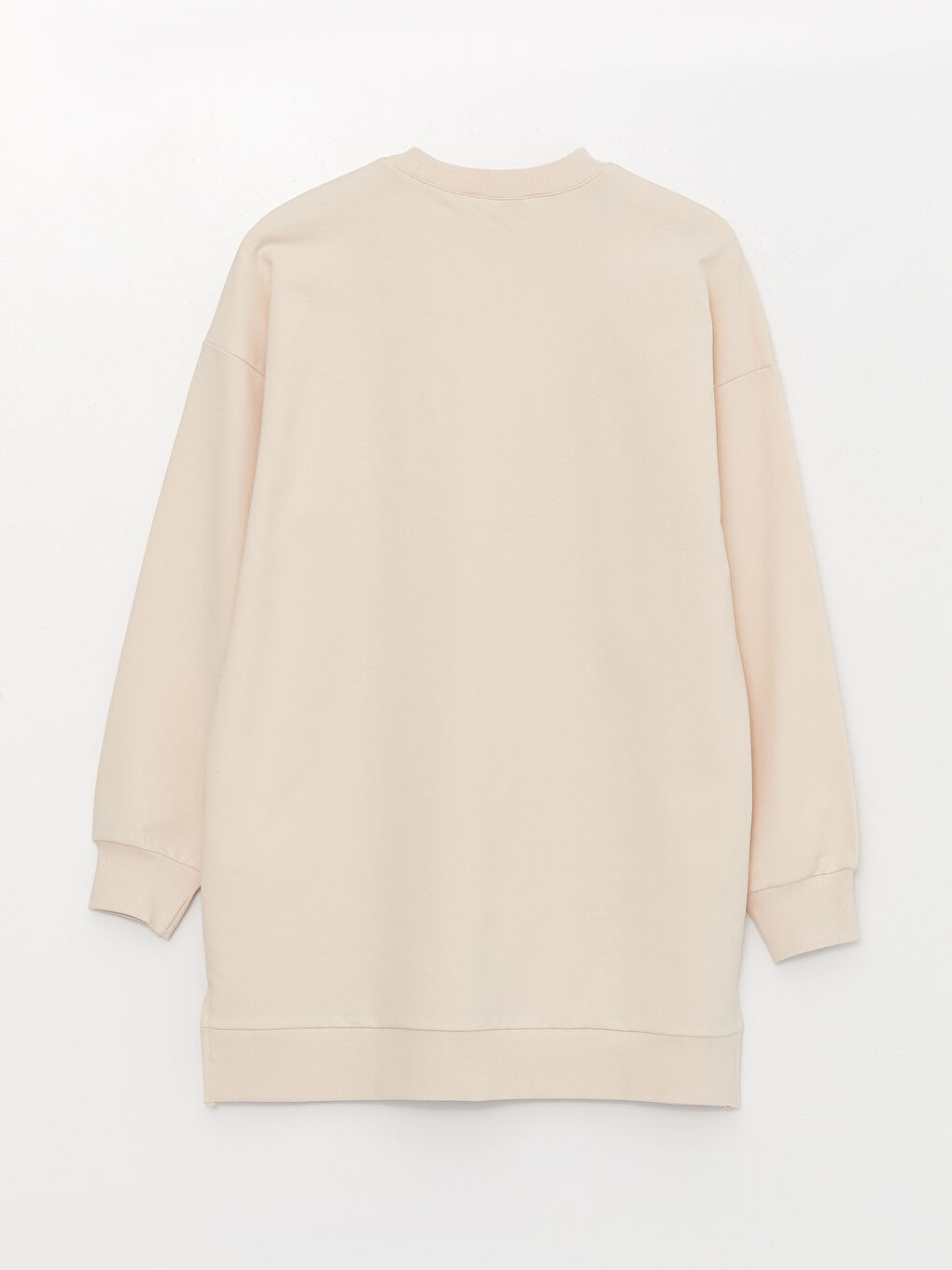 Ekru Bisiklet Yaka Nakışlı Uzun Kollu Oversize Kadın Sweatshirt Tunik-6