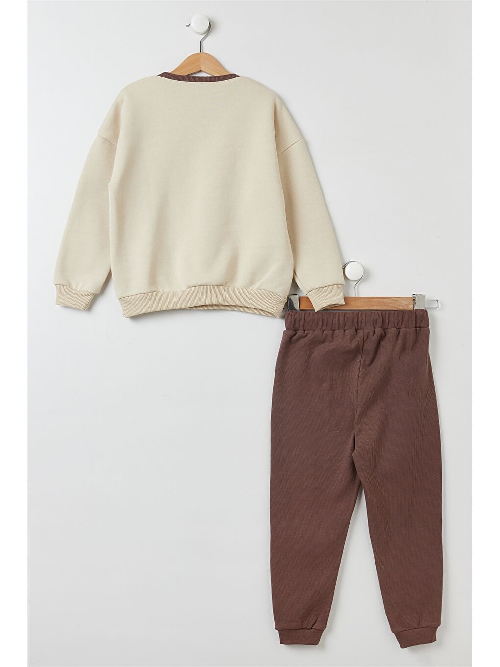 Bej Bisiklet Yaka Uzun Kollu Erkek Çocuk Sweatshirt ve Eşofman Altı-1