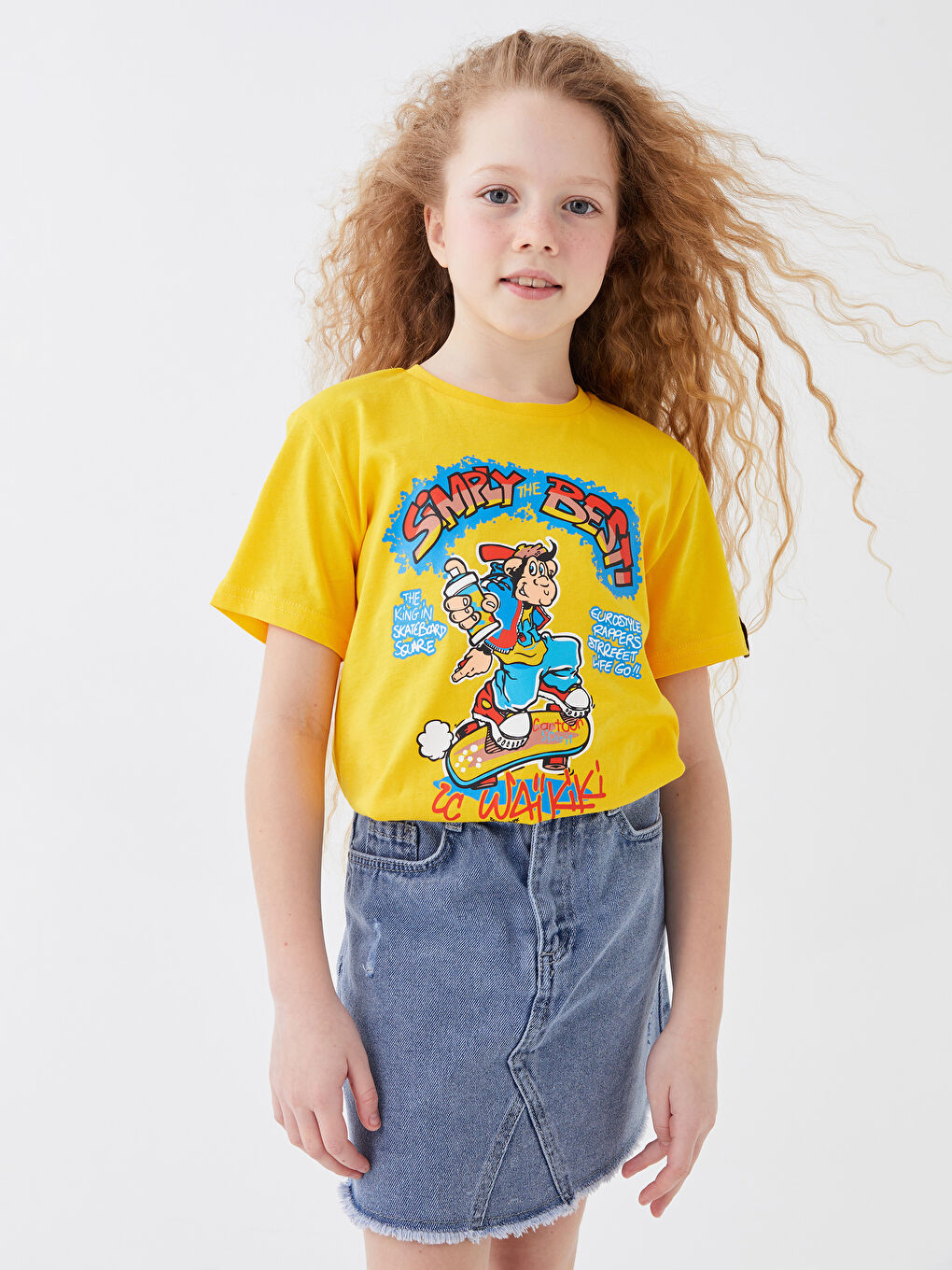 Sarı Bisiklet Yaka Nostaljik Maymun Baskılı Kısa Kollu Unisex Çocuk Tişört-3