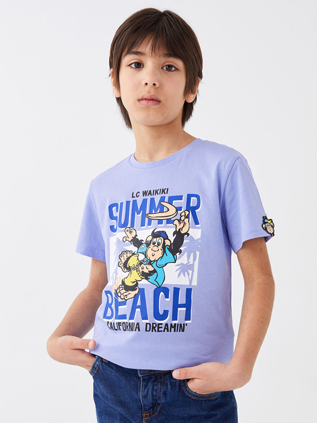 تيشيرت أطفال يونيكس كم قصير مطبوع قرد نوستالجي بياقة دائرية-2